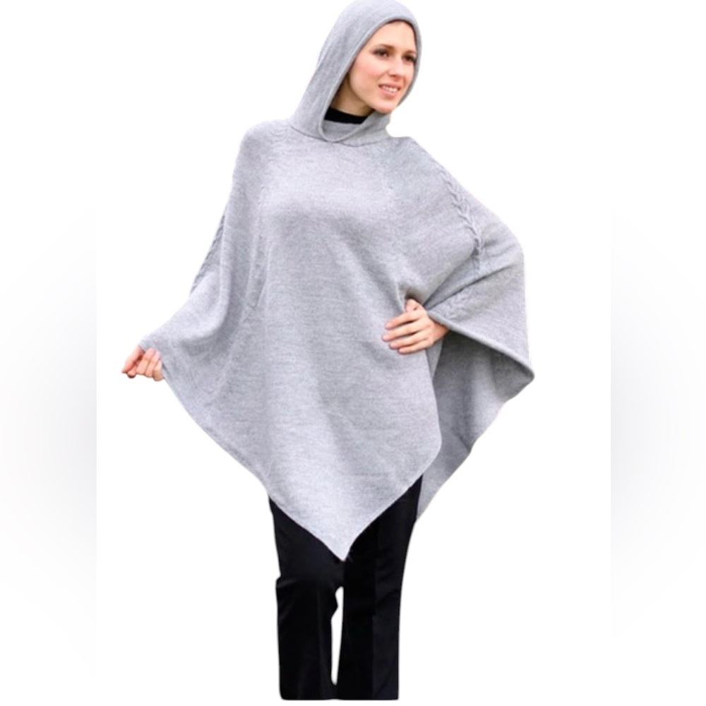 Novica Grey Alpaca Blend Poncho with Hood - steel grey one size
